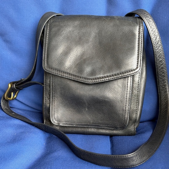 Fossil Crossbody Mini Messenger Bag Purse Black Leather - Picture 4 of 6